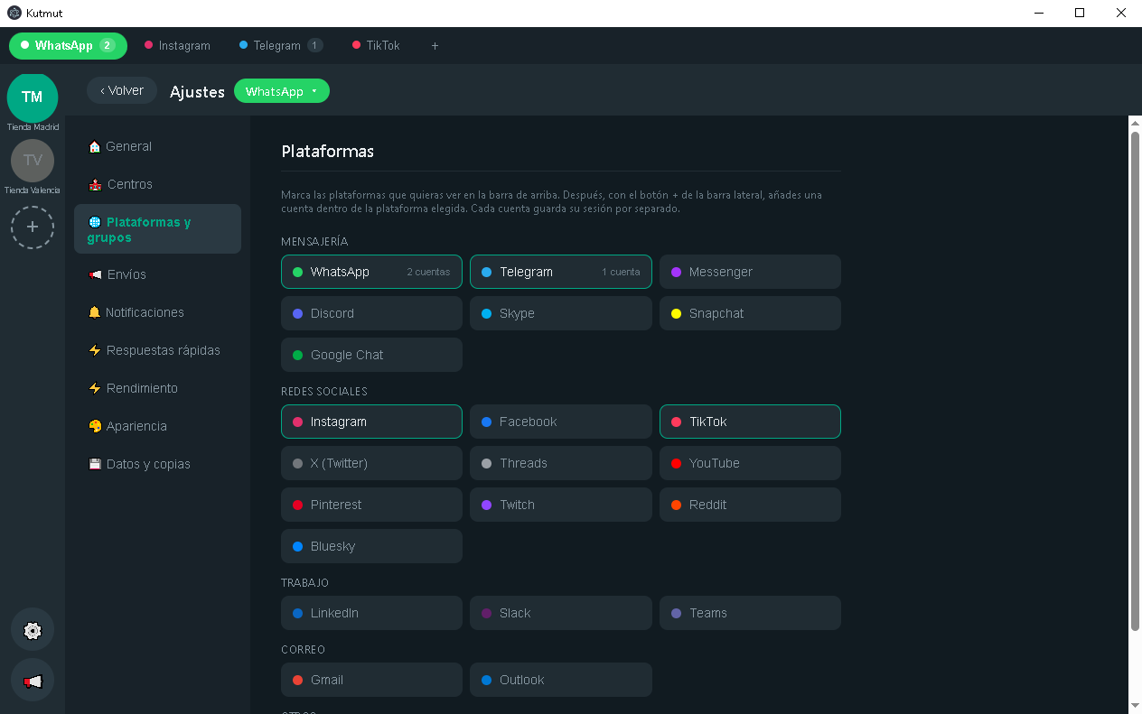 Kutmut platform catalogue with WhatsApp, Telegram, Instagram and many more